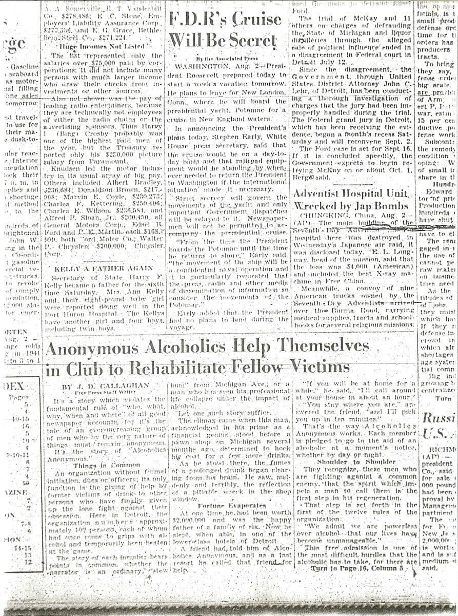 The First News Article About the Success of AA in Detroit